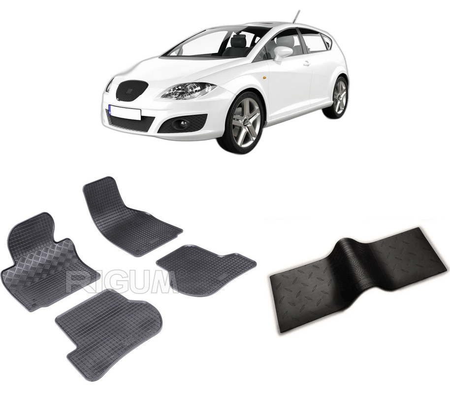 Set covorase auto SEAT LEON II 1P din 07.2005-2012, cu covoras tunel median, CAROSERIE HATCHBACK, Presuri cauciuc 100%, compatibil cu autoturismul SEAT LEON II 1P, Rigum