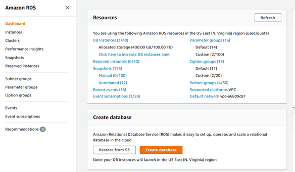 Open RDS Console