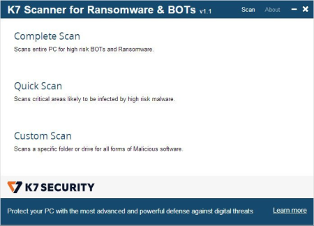 K7 Scanner for Ransomware & BOTs 1.0.0.124