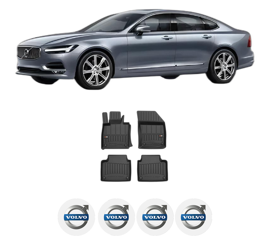 Set covorase presuri VOLVO S90 II (234) din 2016-2023, auto, din cauciuc thermoplastic, 4 Stickere auto cu VOLVO
