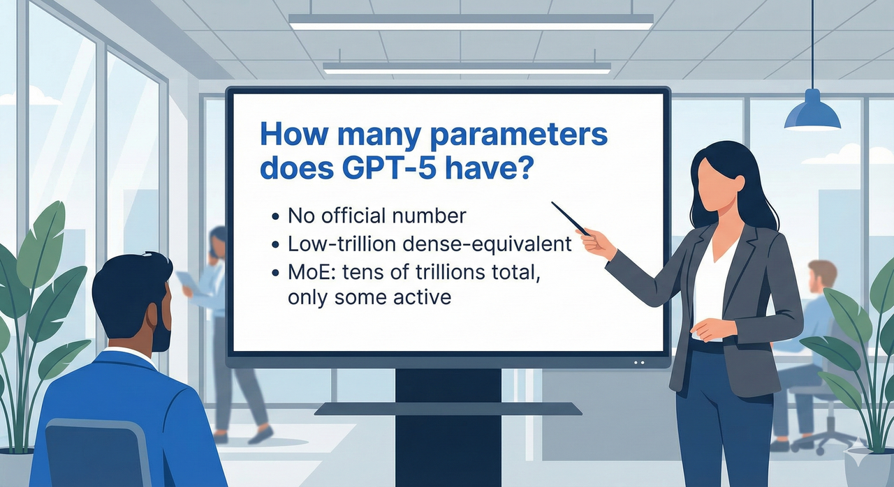 A presentation slide detailing how to talk about GPT-5 parameter estimates.