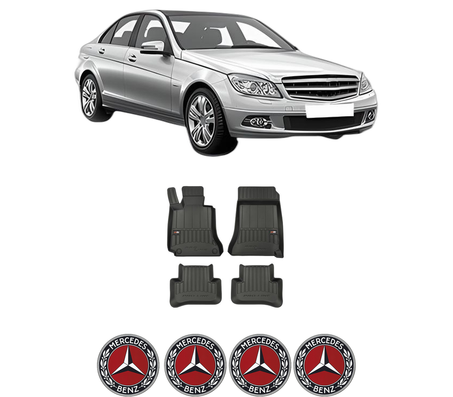 Set covorase presuri MERCEDES-BENZ C-CLASS (W204) din 2007-2014, auto, din cauciuc thermoplastic, 4 Stickere auto cu MERCEDES-BENZ