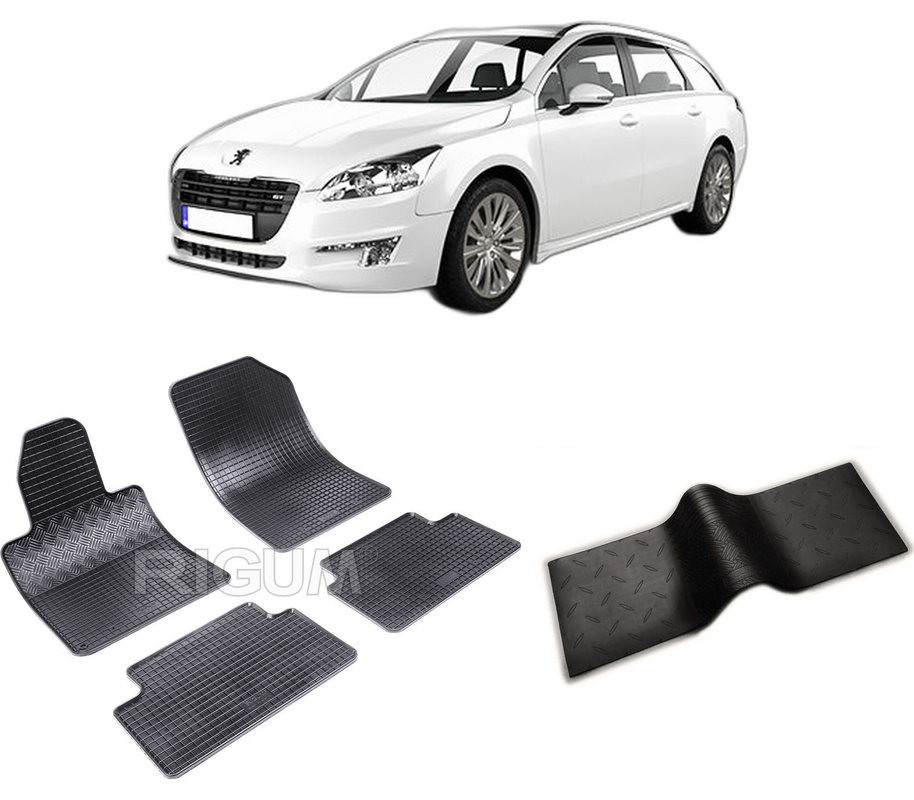 Set covorase auto PEUGEOT 508 I din 01.2011-09.2018, cu covoras tunel median, CAROSERIE COMBI, Presuri cauciuc 100%, compatibil cu autoturismul PEUGEOT 508 I, Rigum