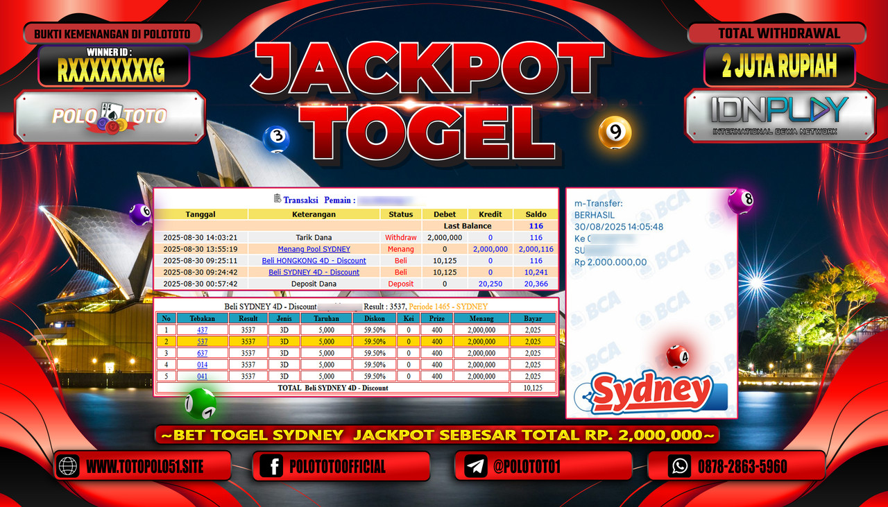POLOTOTO JACKPOT TOGEL POOL SYDNEY Rp.2.000.000,- LUNAS