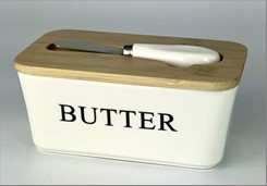 Маслянка керамічна з бамбуковою кришкою та ножем Butter