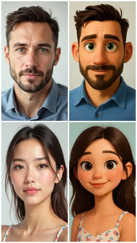 Pixar cartoon photo edit with AI