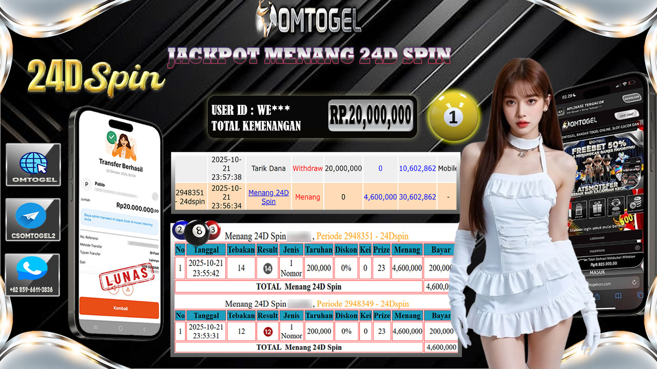 OMTOGEL JACKPOT LIVE GAMES 24DSPIN 20 JUTA DI BAYAR LUNAS ,-