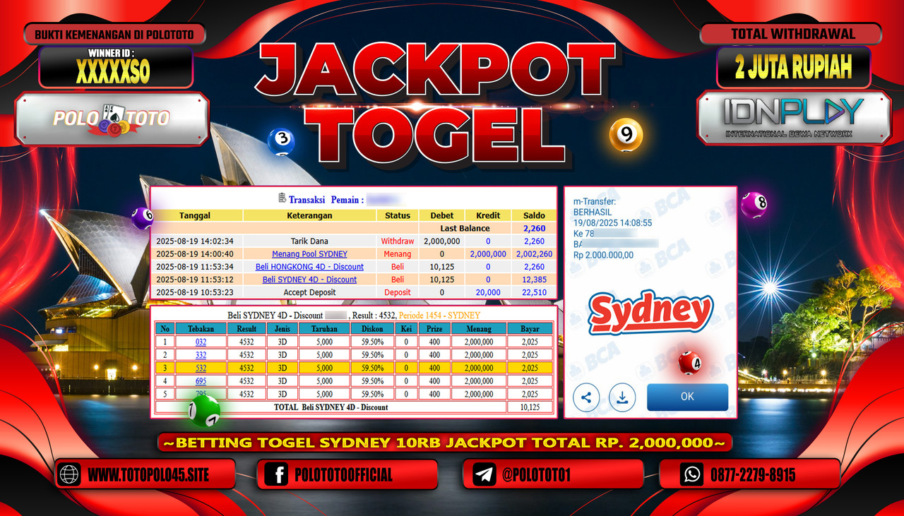 POLOTOTO JACKPOT TOGEL POOL SYDNEY Rp.2.000.000,- LUNAS