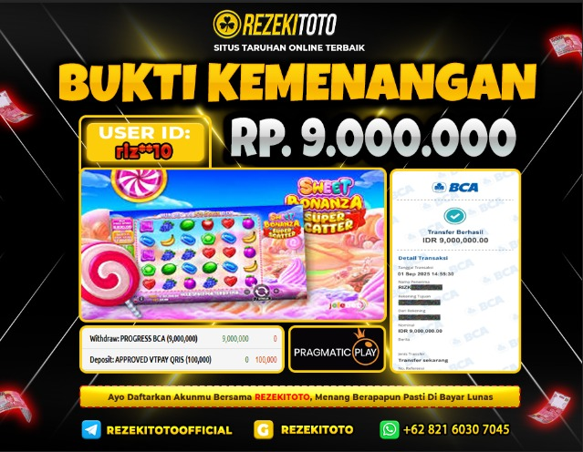 BUKTI KEMENANGAN 1 SEPTEMBER 2025 SWEET BONANZA SUPER SCATTER 9 JUTA 