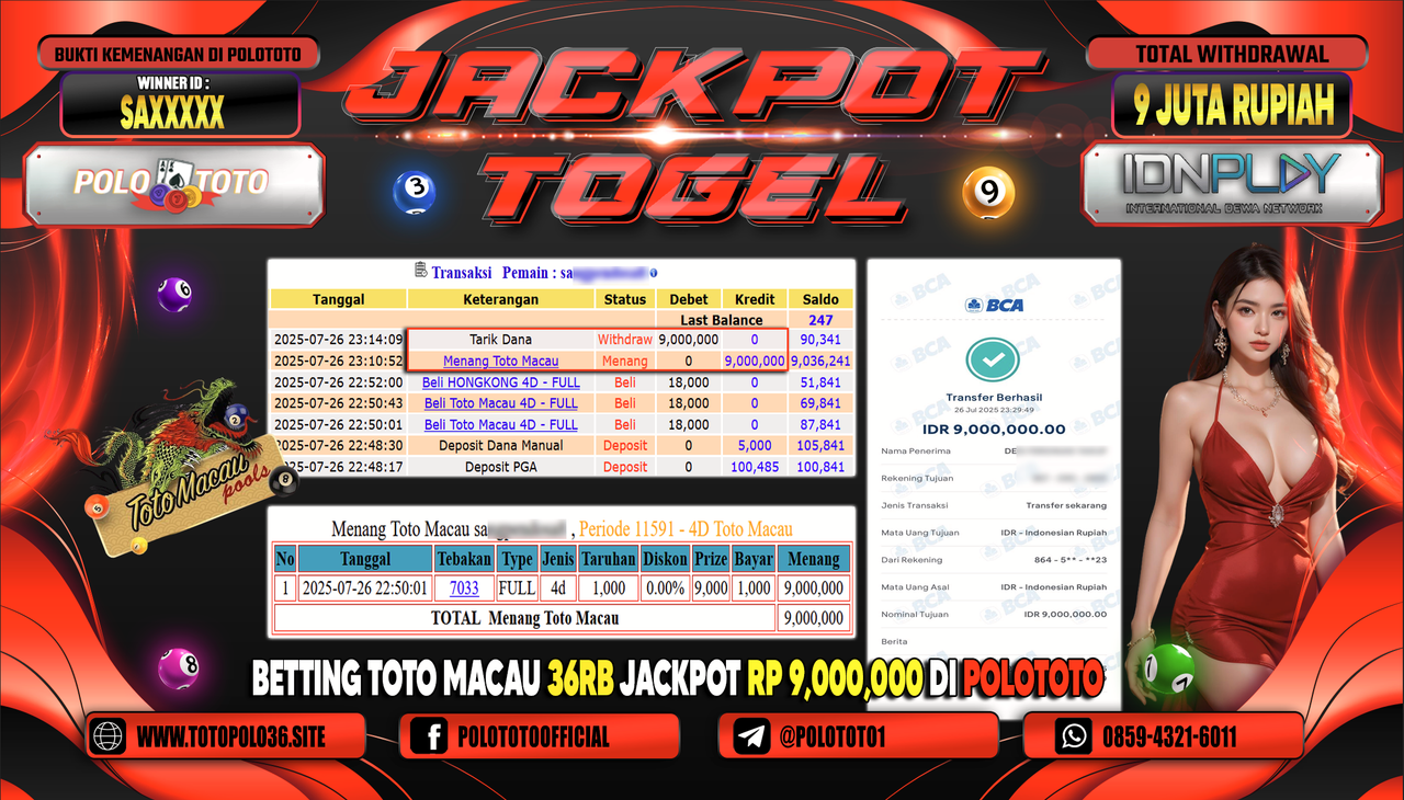POLOTOTO JACKPOT TOGEL TOTO MACAU Rp.9.000.000,- LUNAS