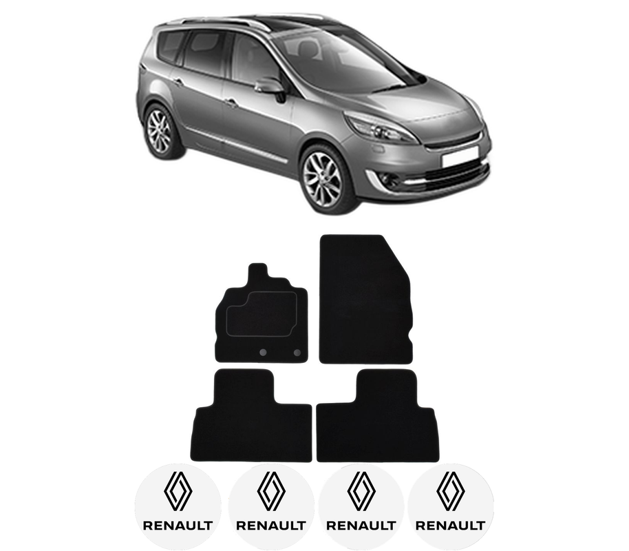 Set Covorase Presuri RENAULT GRAND SCENIC III (JZ0/1_) din 2009-2016, Auto, Material Textil Mocheta, 4 Stickere auto cu RENAULT
