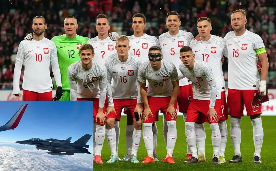 La selección de fútbol de Polonia es escoltada a la Copa del Mundo por aviones F-16