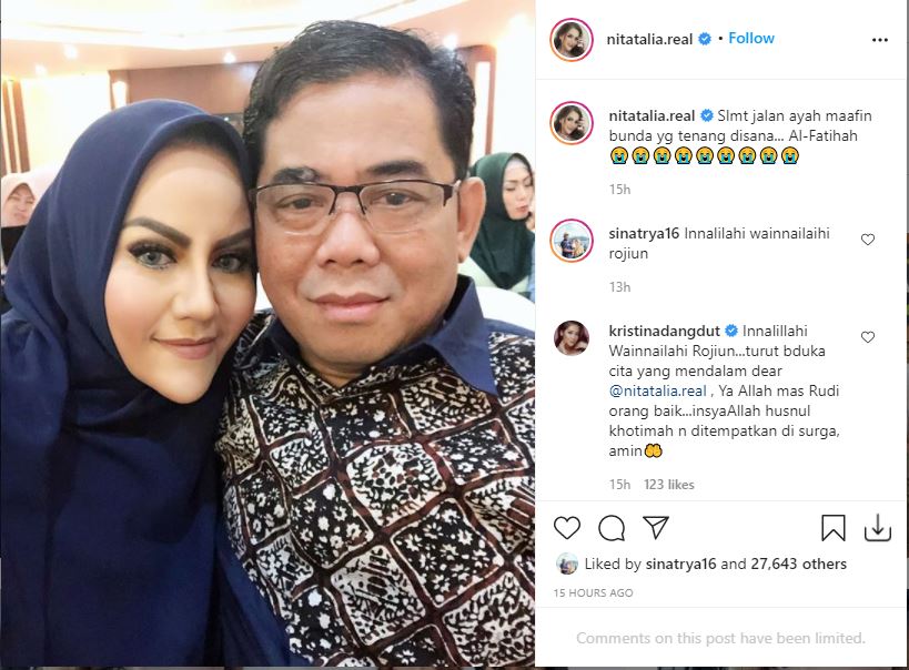 Nita Thalia unggah foto mantan suami yang baru saja meninggal pada Jumat (15/1/2021).