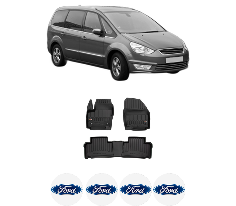 Set covorase presuri FORD GALAXY II (WA6) din 2006-2015, auto, din cauciuc thermoplastic, 4 Stickere auto cu FORD