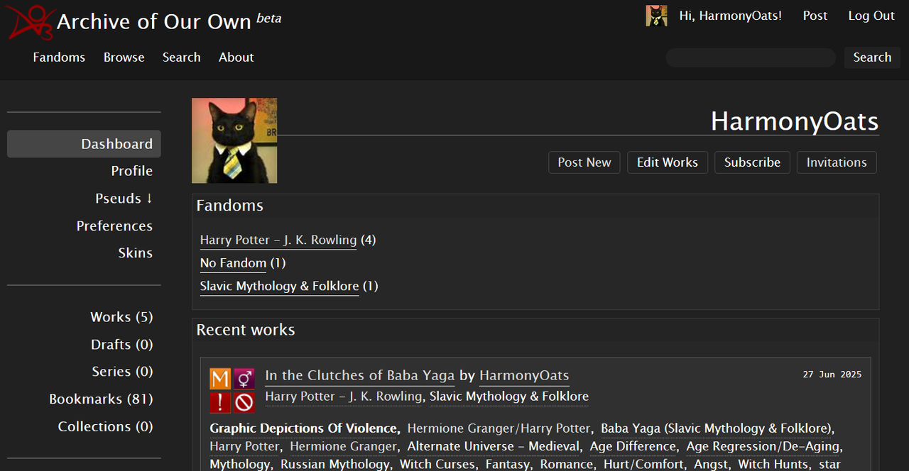 Oat's Dark AO3 Skin - TechnicalOats (HarmonyOats) - No Fandom [Archive ...