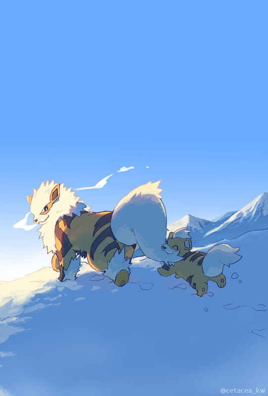 arcanine-and-growlithe-pokemon-drawn-by-