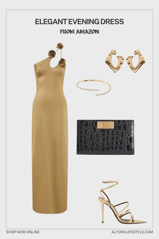 Golden Glamour | Elegant Evening Dress from Amazon 💫