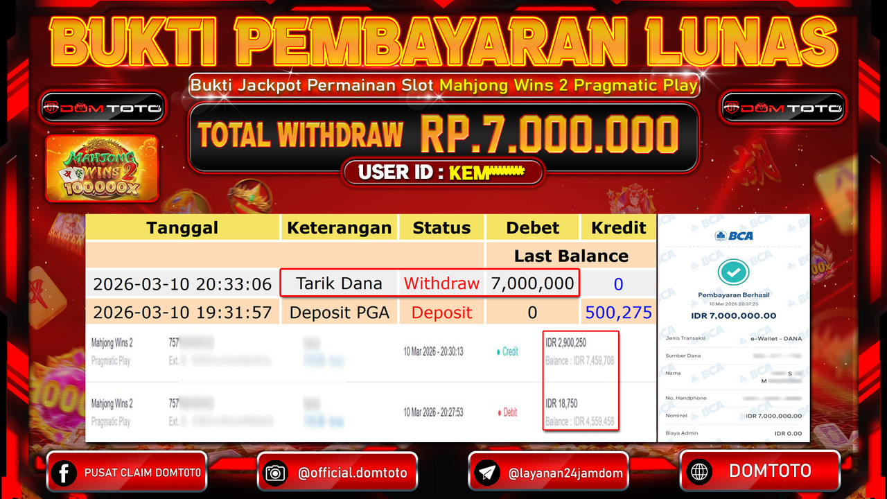 JACKPOT SLOT Mahjong Wins 2 Pragmatic Play 10 MARET 2026