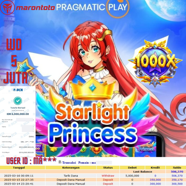 Bukti Kemenangan Member Marontoto Sebesar 5,000,000 JuTa