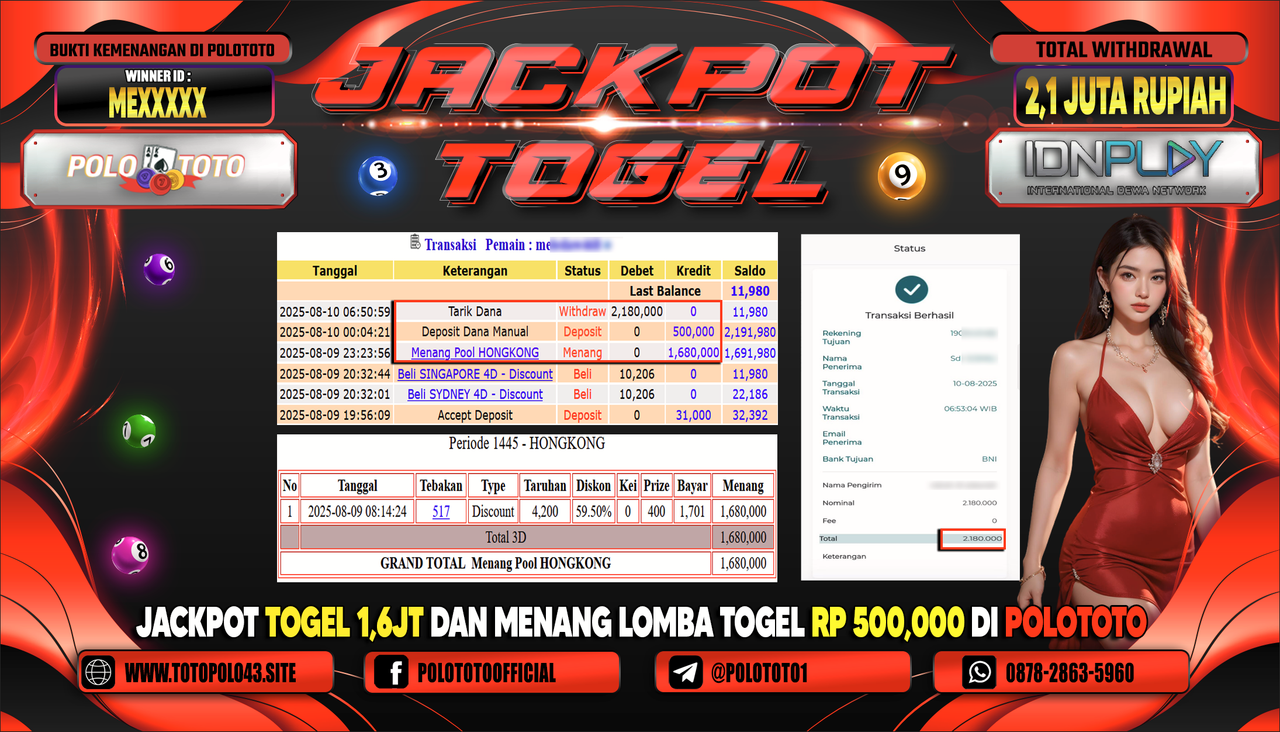 POLOTOTO JACKPOT TOGEL HONGKONG LOTTO Rp.2.100.000,-LUNAS