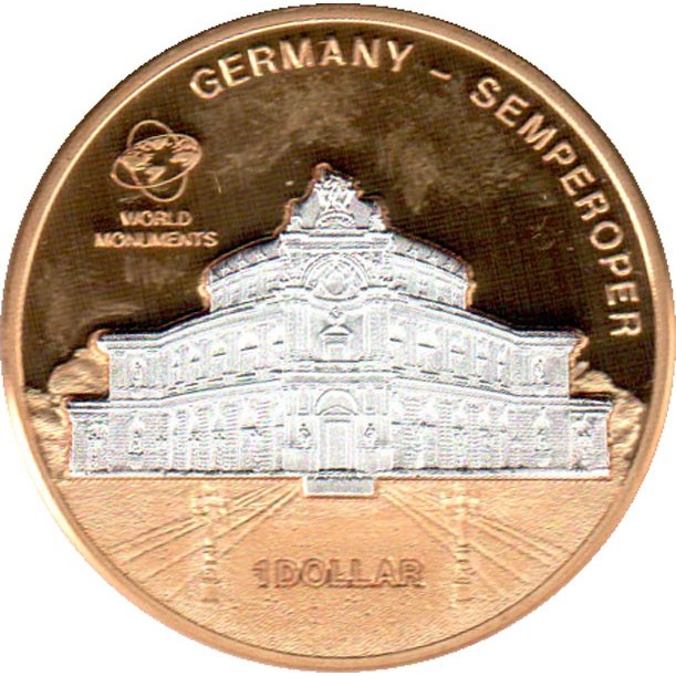 Реверс монети 1 долар Острови Кука 2009 - головнbq фасад Опери Земпера в Дрездені