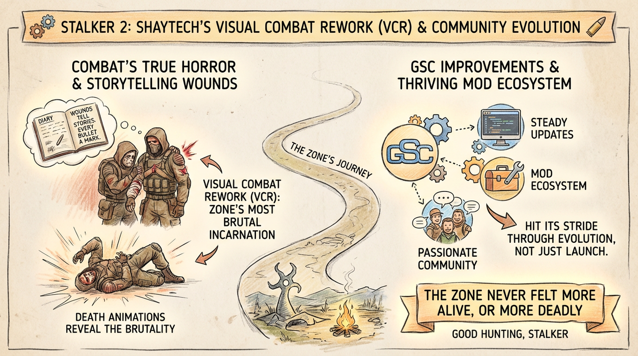 Dark post-apocalyptic wasteland with weapon and combat gear