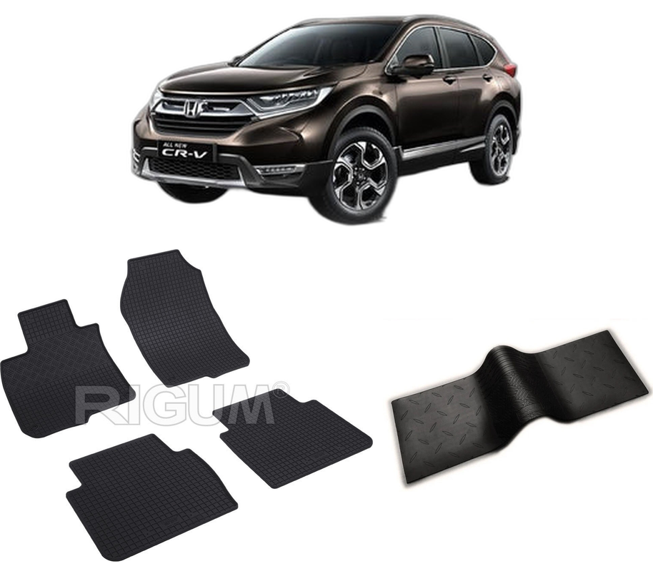 Set covorase auto HONDA CR-V V HYBRID din 02.2019-07.2023, cu covoras tunel median, CAROSERIE SUV HYBRID, Presuri cauciuc 100%, compatibil cu autoturismul HONDA CR-V V HYBRID, Rigum