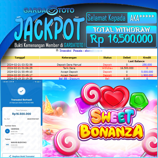 JACKPOT SLOT  LAGI GACOR MAIN DI SLOT SWEET BONANZA WD Rp 16.500.000,- DIBAYAR LUNAS