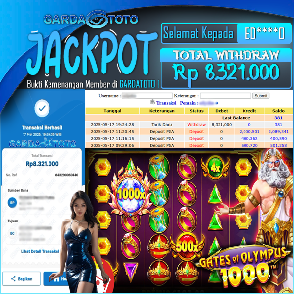 JACKPOT SLOT MAIN DI SLOT GATES OF OLYMPUS 1000 WD Rp 8.321.000,- DIBAYAR LUNAS GARDATOTO MANTAP !