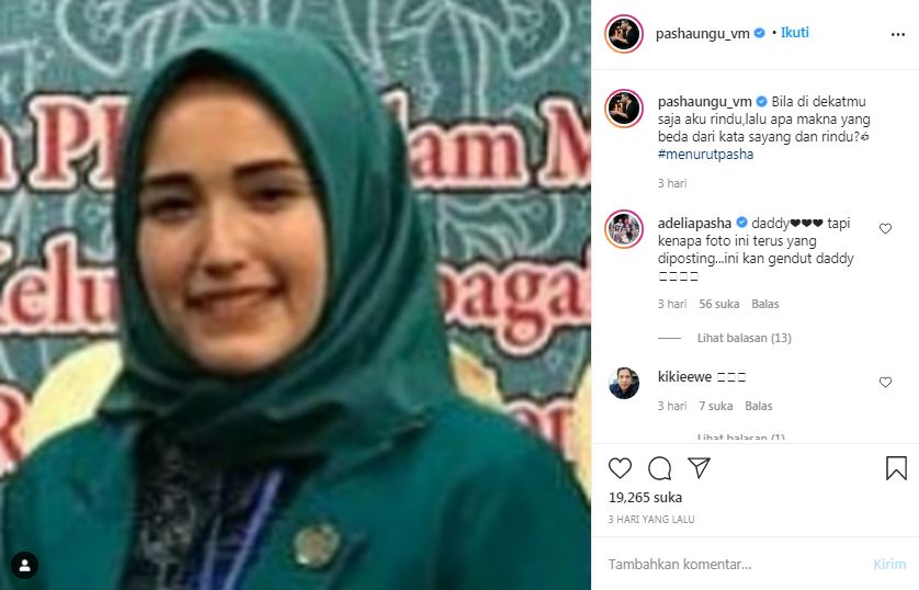 Pasha Ungu mengunggah potret Adelia Wilhelmina