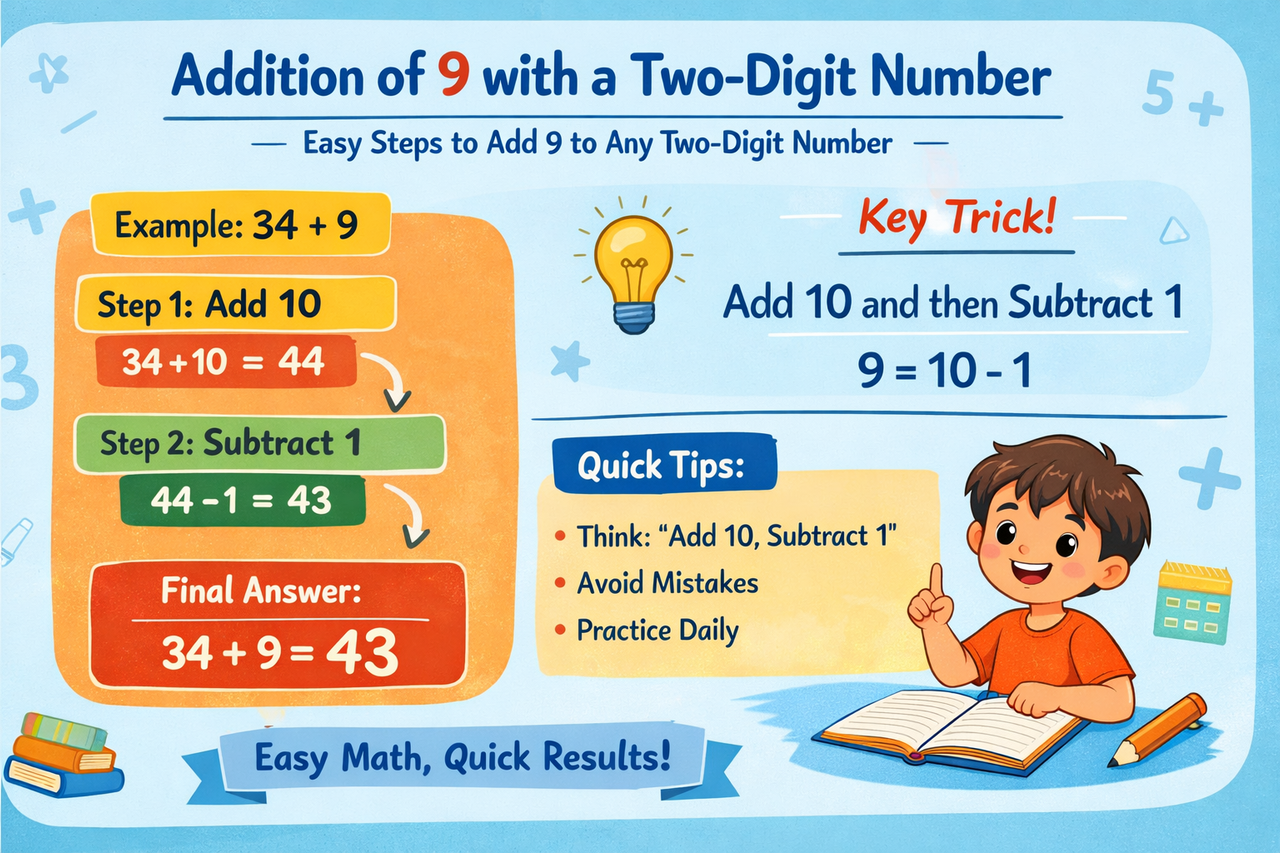 Add 9 to a Two-Digit Number – Simple Math Trick for Kids