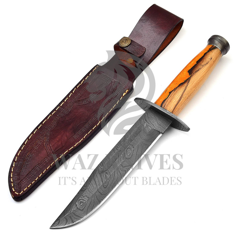 Ka-Bar USMC A+ Copy Damascus Steel Fixed Blade Knife Resin Wood