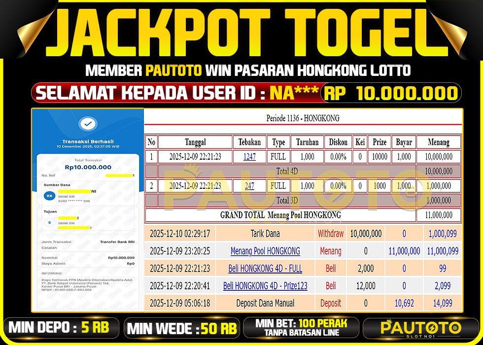 BUKTI JACKPOT LUNAS PAUTOTO