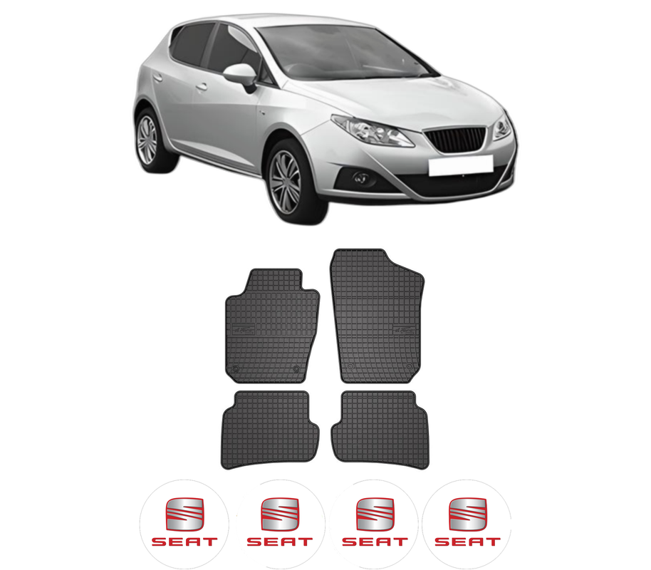 Set covorase presuri SEAT IBIZA IV (6J5, 6P1) din 2008-2017, auto, din cauciuc thermoplastic, 4 Stickere auto cu SEAT