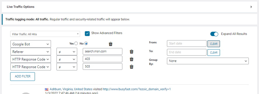 filtered search in live traffic
