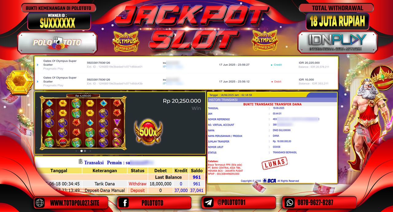 POLOTOTO JACKPOT GATES OF OLYMPUS SUPER SCATTER Rp.18.000.000,-