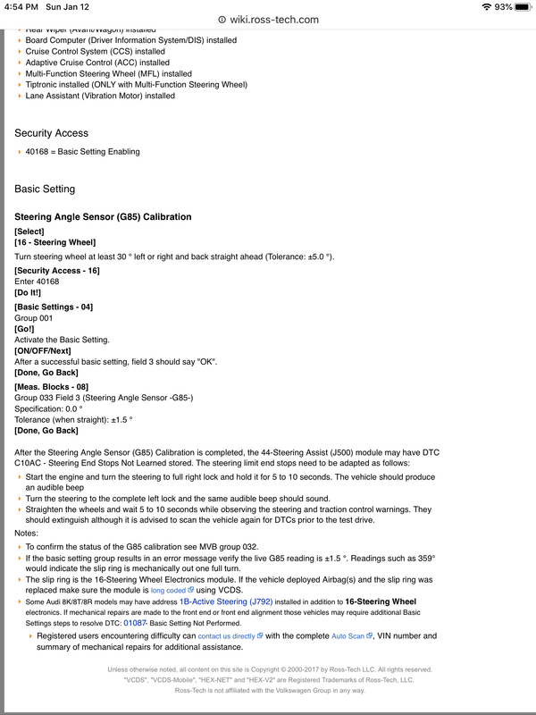 VCDS Fault Code Steering Angle Control Module Incorrectly Coded