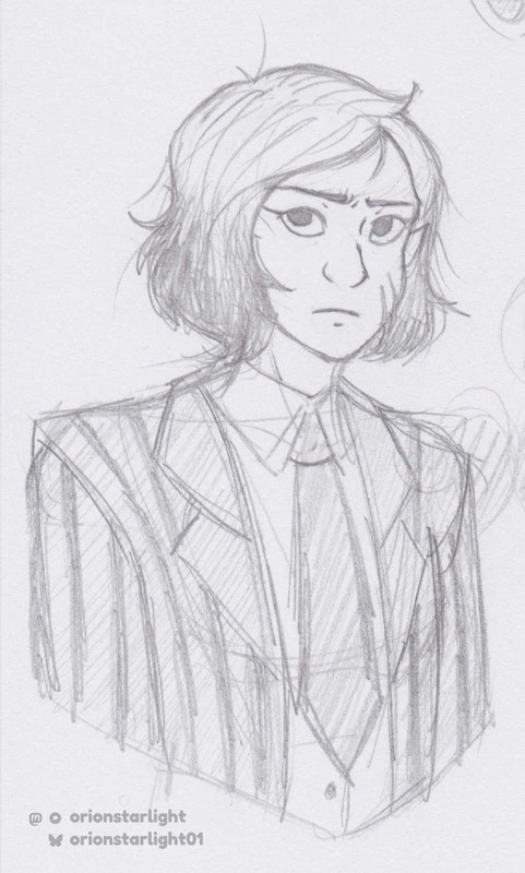 My drawing of Enid Sinclair. She’s wearing her season 1 Nevermore uniform and staring at the viewer with a slightly serious and tired expression.