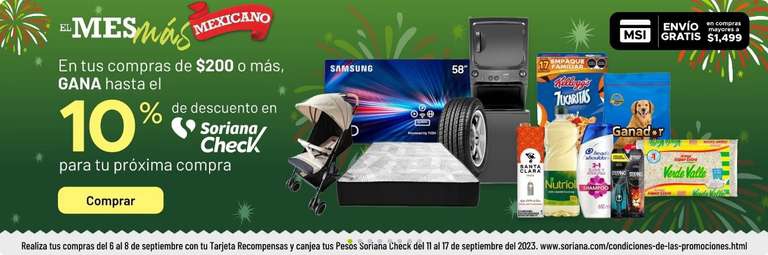 Soriana: En la compra de $200 ó más, gana hasta el 10% de descuento en Vales Soriana Check para tu siguente compra