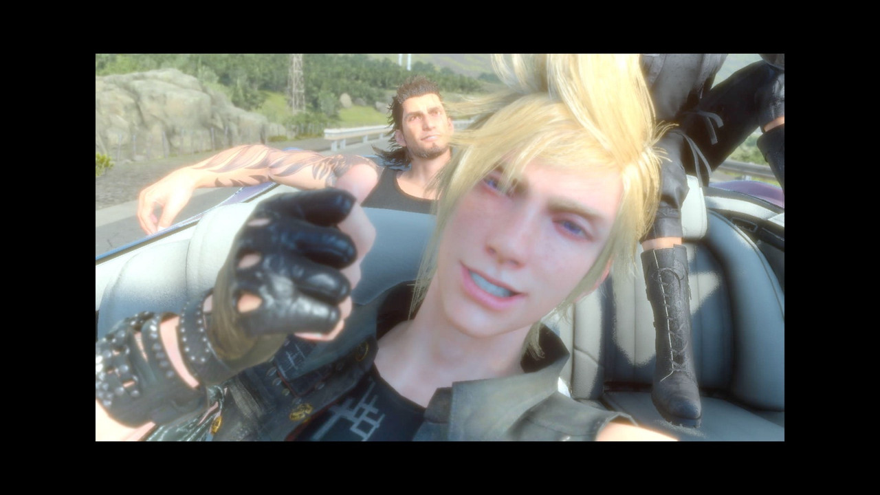 prompto car selfie tell noctis to sit his ass down pleaaaase