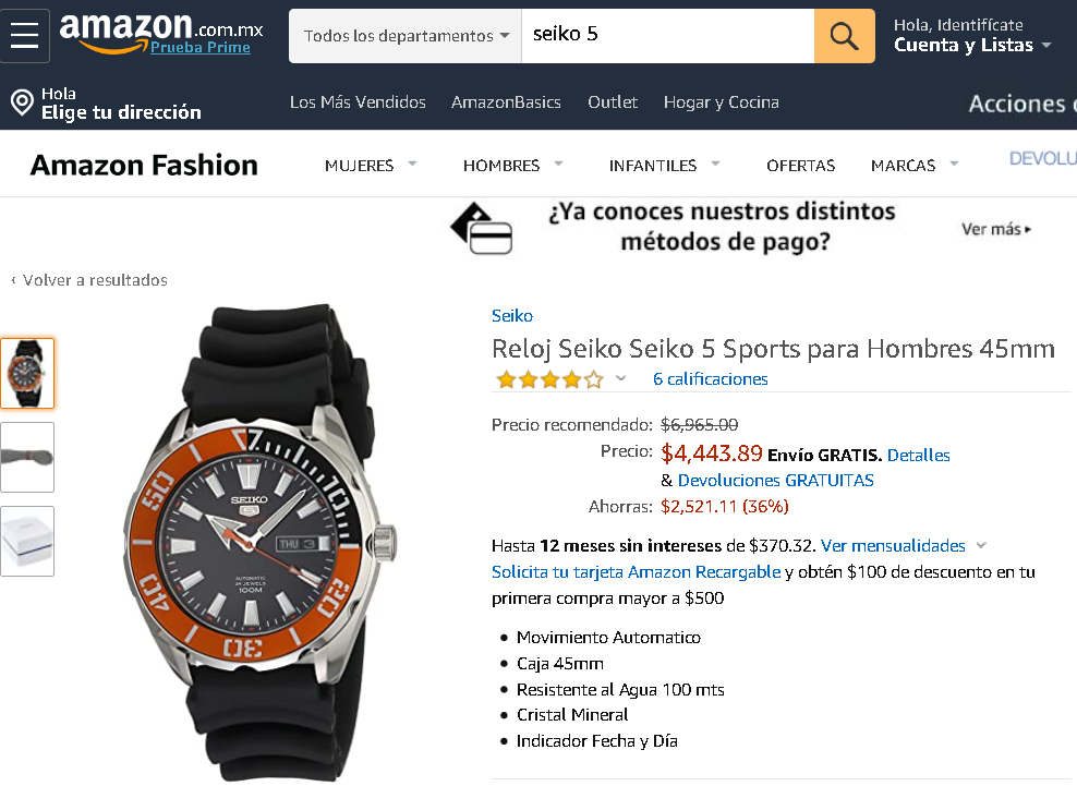 Screenshot_2020-04-24 Reloj Seiko Seiko 5 Sports para Hombres 45mm Amazon com mx Relojes
