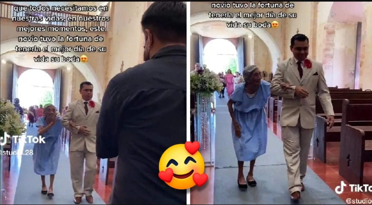 Abuelita acompañó a su nieto al altar el día de su boda y la escena se viraliza