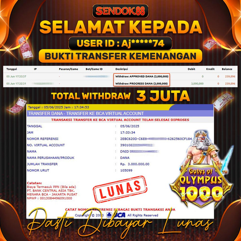 SENDOK88 JEPE! GATES OF OLYMPUS 1000 Rp 3.000.000,- LUNAS!