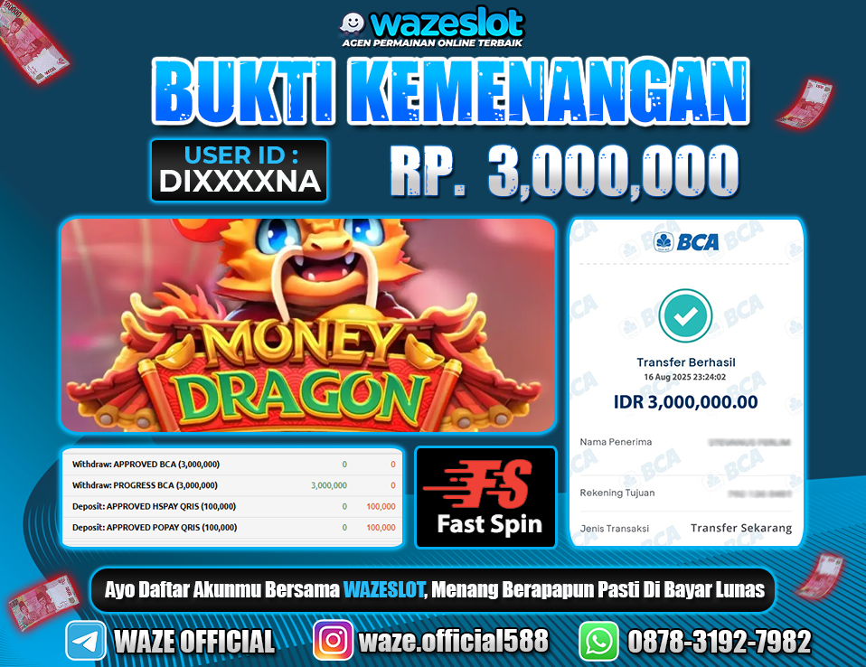 BUKTI KEMENANGAN 17 AGUSTUS 2025 GAME MONEY DRAGON ( FAST SPIN ) 