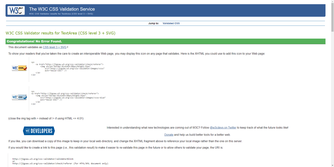 CSS Validator - Pass