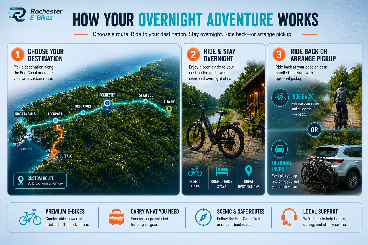How a Rochester E-Bikes overnight Erie Canal adventure works