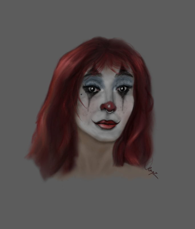 Drawing of a woman with clown makeup