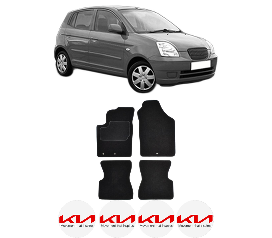 Set Covorase Presuri KIA PICANTO I (SA) din 2004-2011, Auto, Material Textil Mocheta, 4 Stickere auto cu KIA
