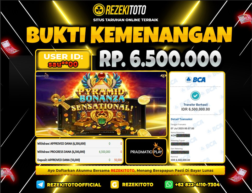BUKTI KEMENANGAN 06 JULI 2025 PYRAMID BONANZA 6 JUTA