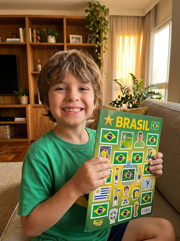 Menino com álbum Brasil